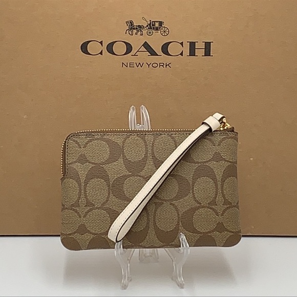 Corner Zip Wristlet In Signature Canvas KHAKICHALK - Picture 4 of 16